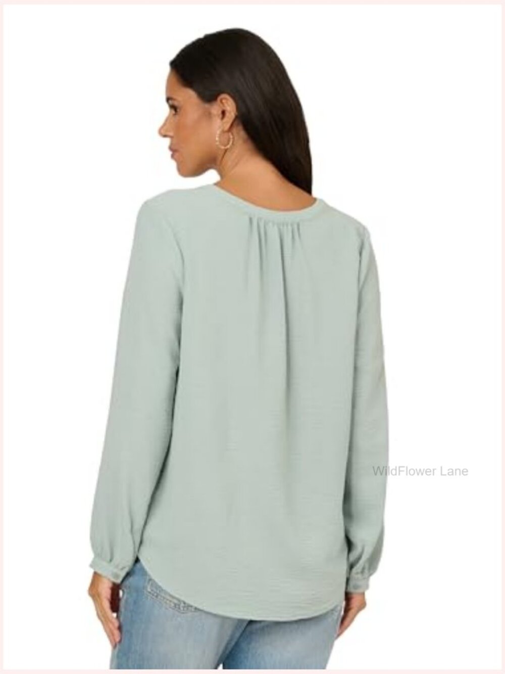 V-Placket Airflow Woven Blouse Long Sleeve Blouse - 80s style - Picture 2 of 4